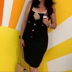 Stunning black & tan dress with gold buttons